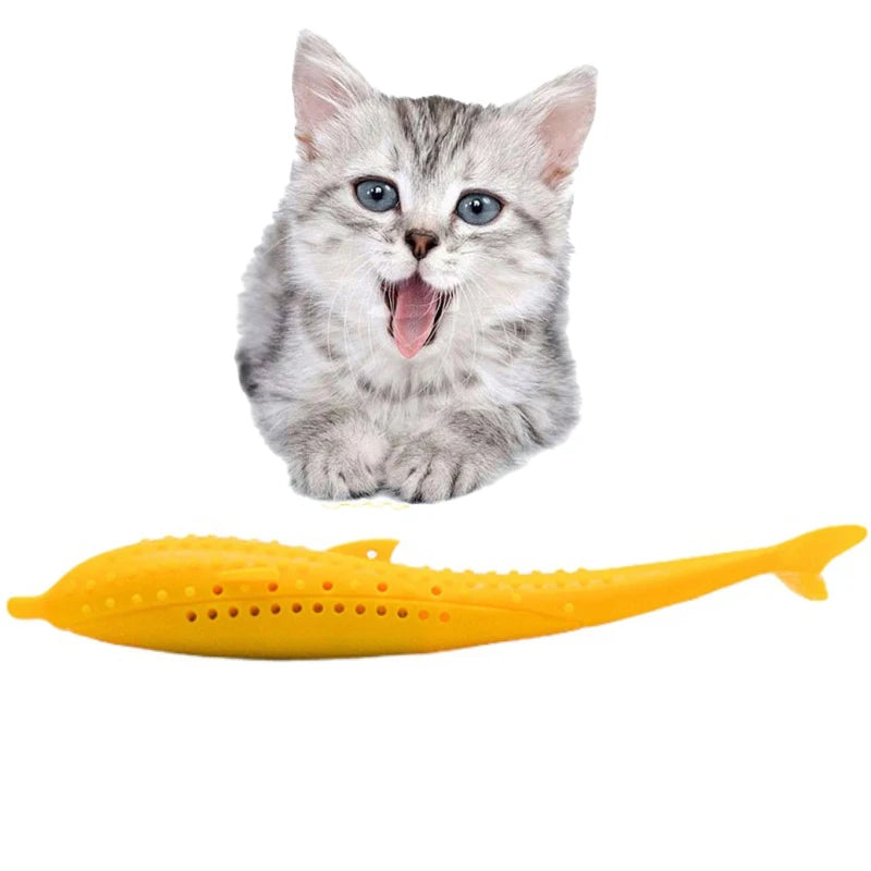 Silicone Fish Cat Toothbrush Toy for Interactive Teeth Cleaning Play