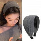 Wide Knitted Cotton Headband with Teeth for Women