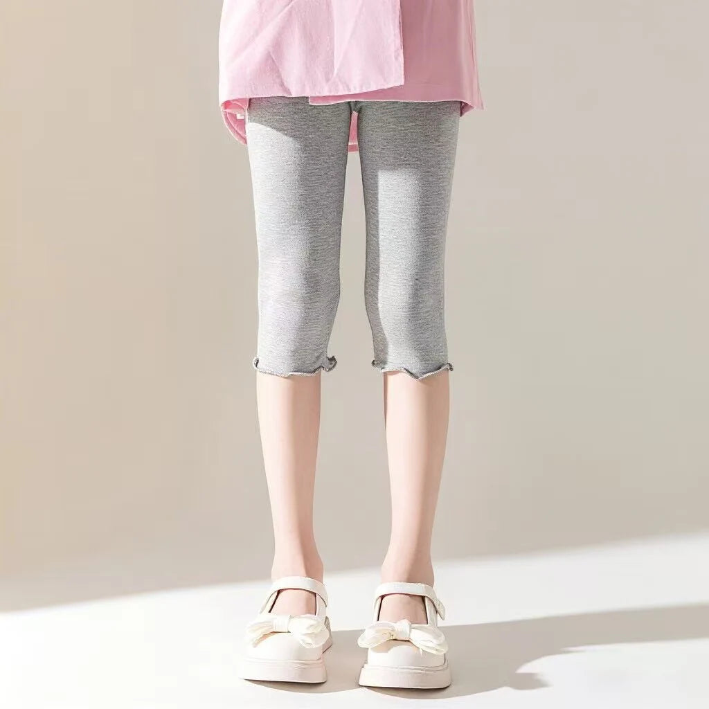 Summer Ultra-Thin Stretch Tights for Girls Aged 1-3, 3-5, and 5-7, Children's Style Slim 7/8 Length Leggings