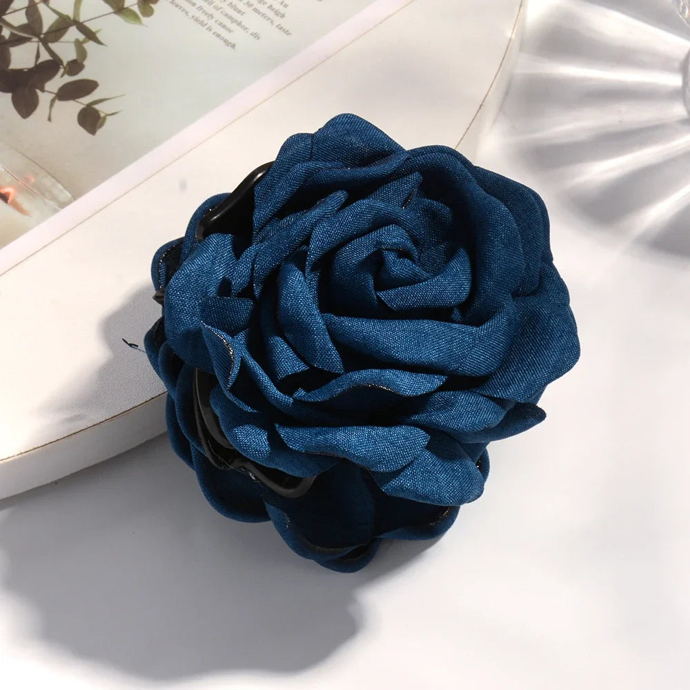 Cotton Rose Flower Hair Claw Clip – Medium Shark Clamp
