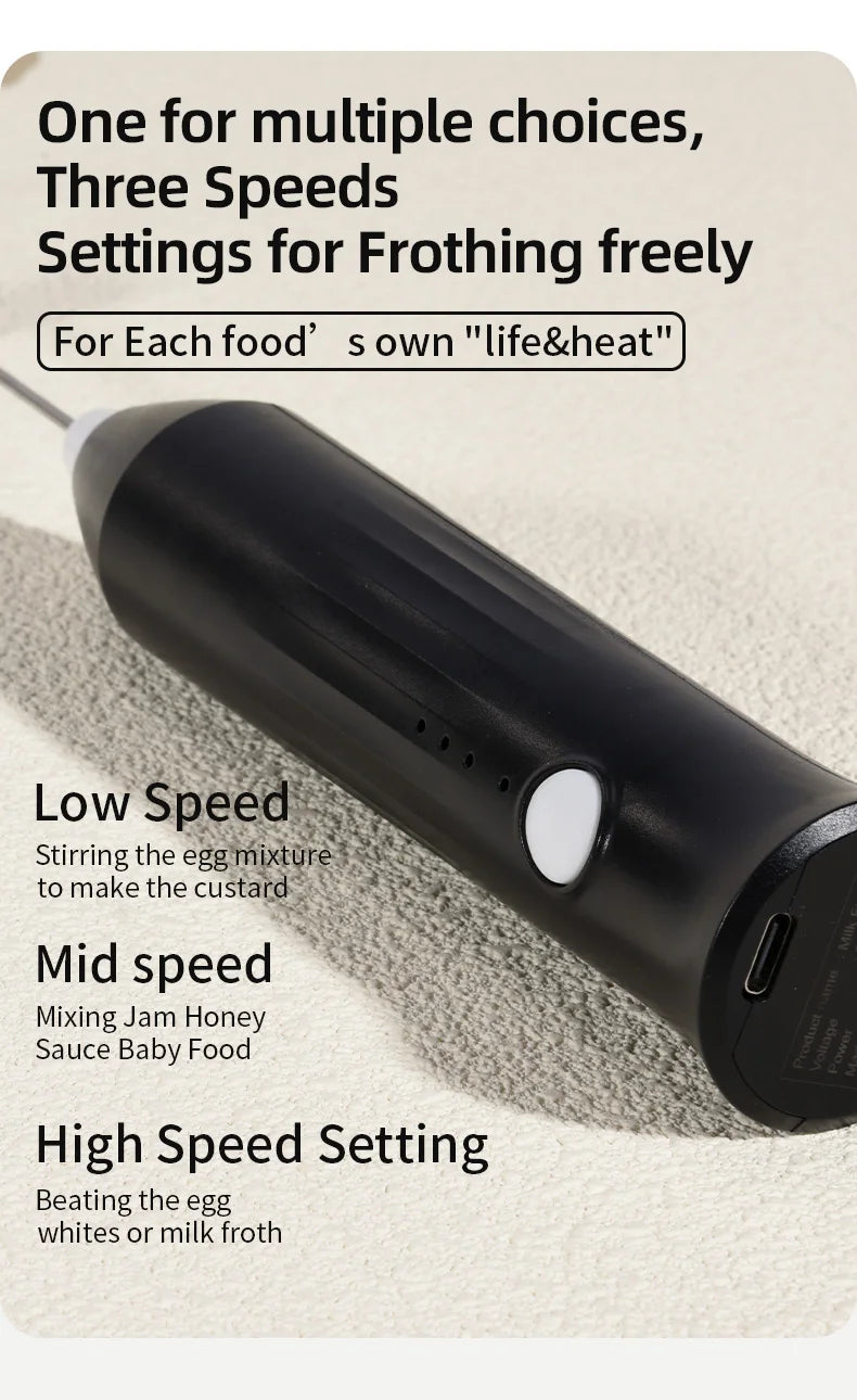 Wireless Electric Milk Frother Type-C Rechargeable Handheld Coffee Whisk Mixer