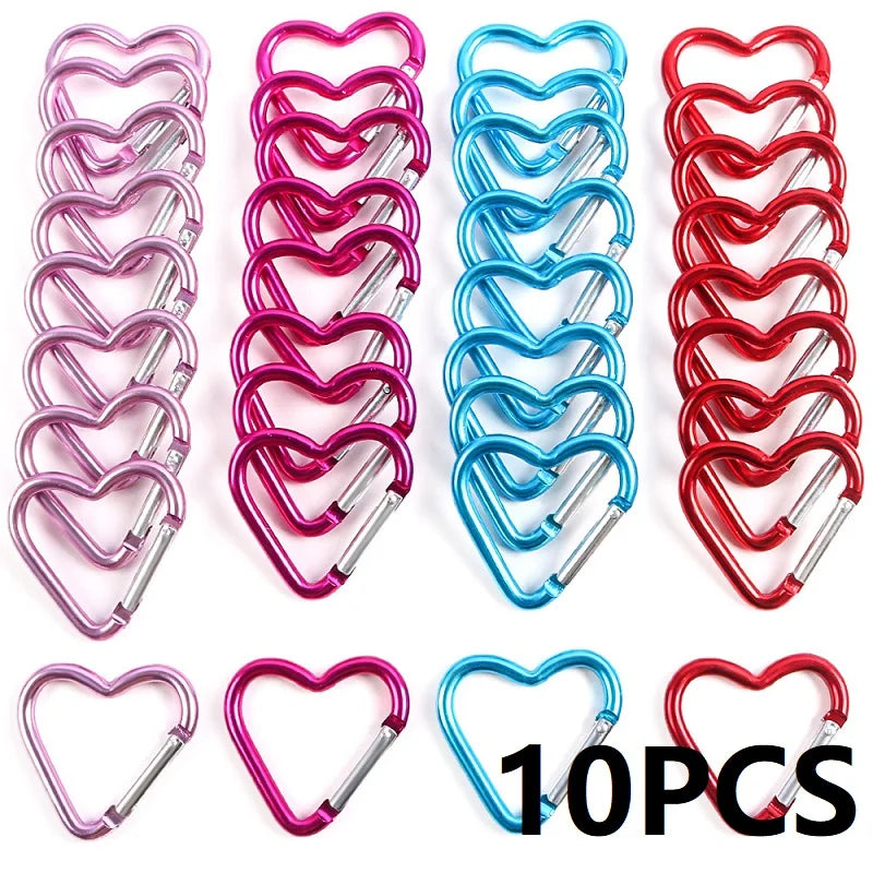 10PCS Heart Shaped Aluminum Carabiner Keychain Clips for Everyday Use