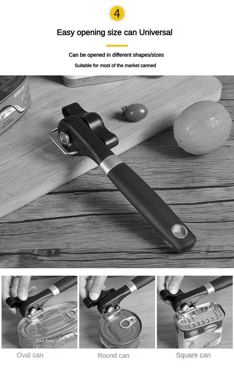 Stainless Steel Manual Can Opener with Side Cut & Bottle Opener Tool