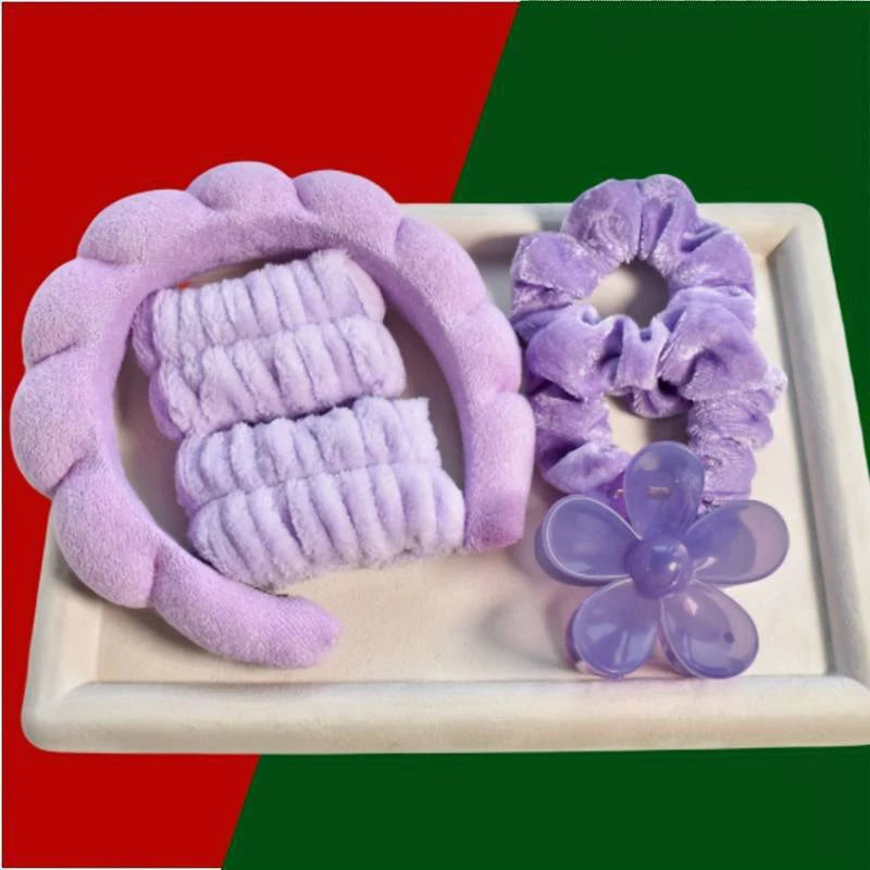 Coral Fleece Face Wash Headband & Absorbent Wristband Set