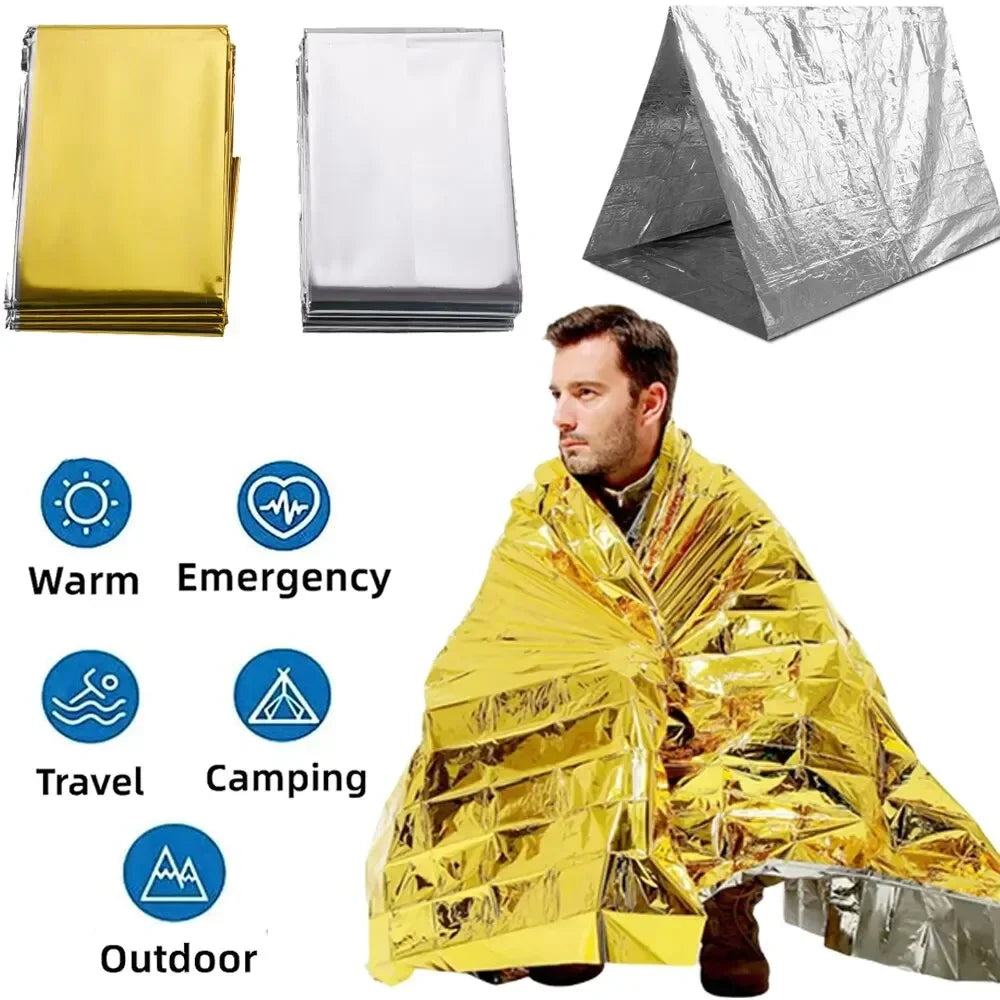 Emergency Thermal Survival Poncho Blanket for Camping & First Aid