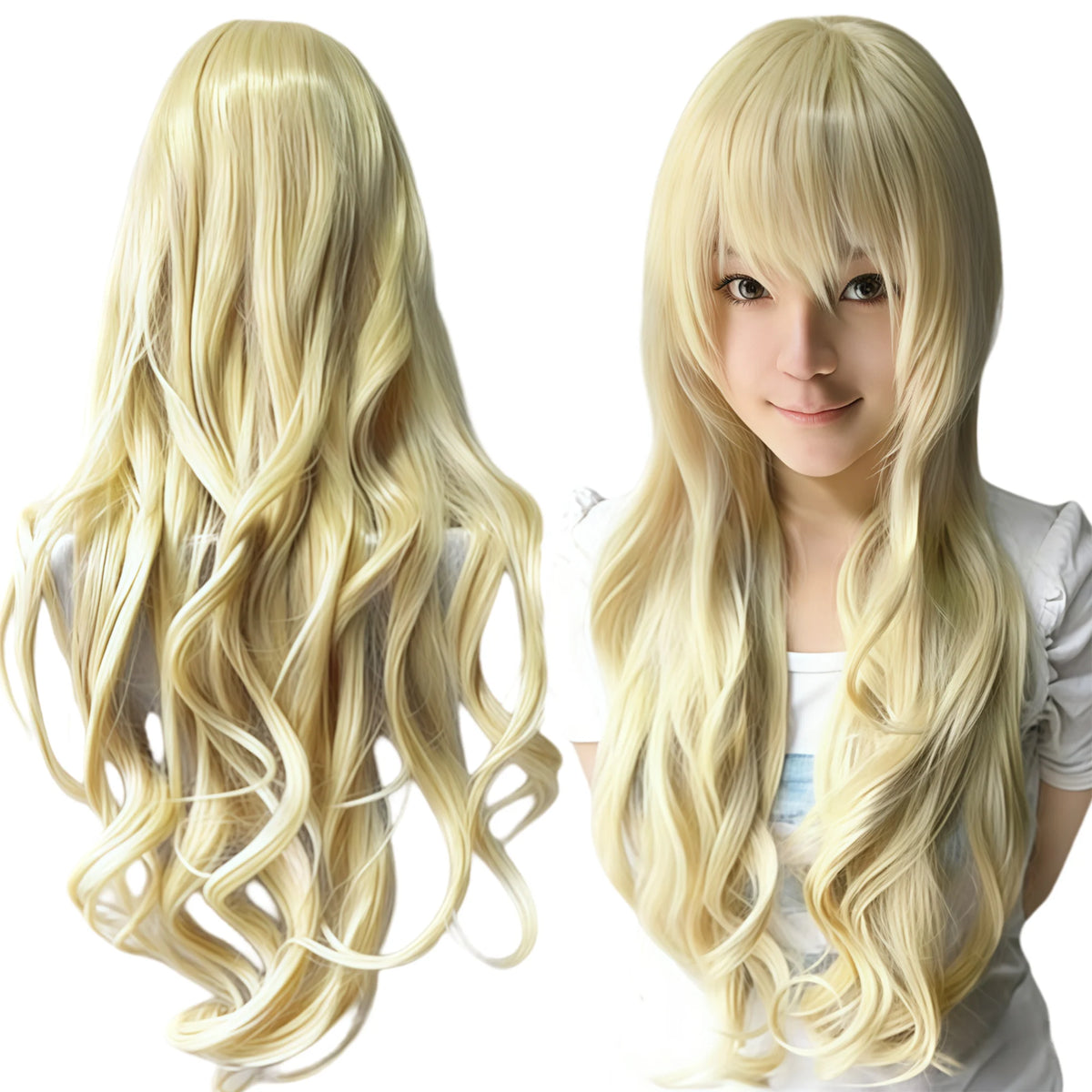Synthetic Hair Pure White Lolita Long Cosplay Wig Curly Griffith Anime Wigs Halloween Inuyasha Costume Wig for Girl