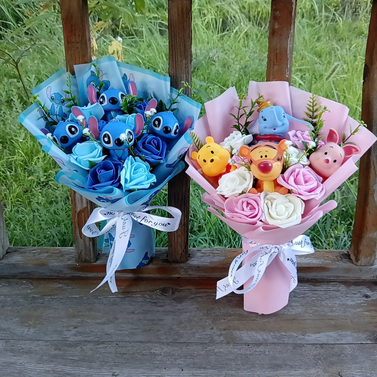 Anime Winnie the Pooh Pig Elephant Handmade Flower Bouquet Plush Doll Wedding Graduation Valentine Christmas Birthday Gifts