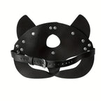 1Pc Black Synthetic Leather Cat Mask - Gothic Punk Cosplay & Party Accessory