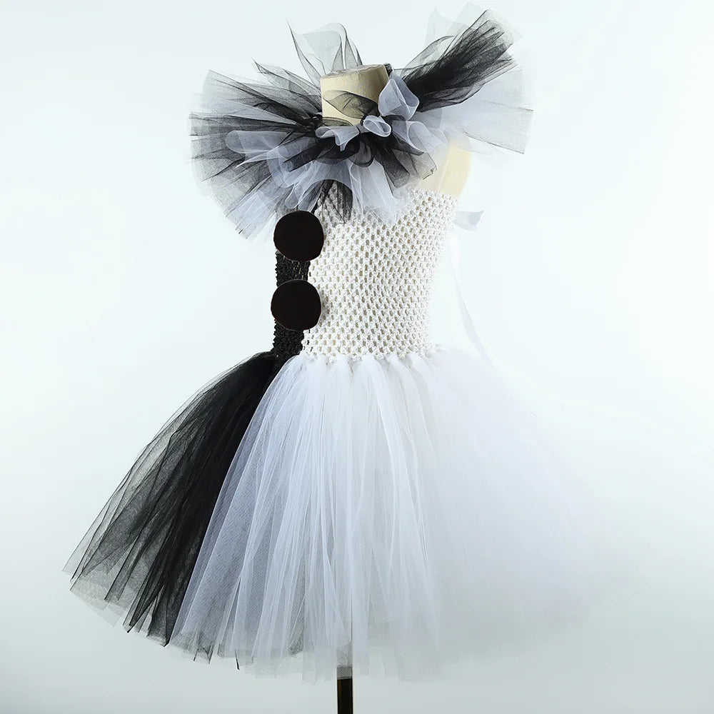 Girls Horror Clown Costume – Black & White Tutu Dress