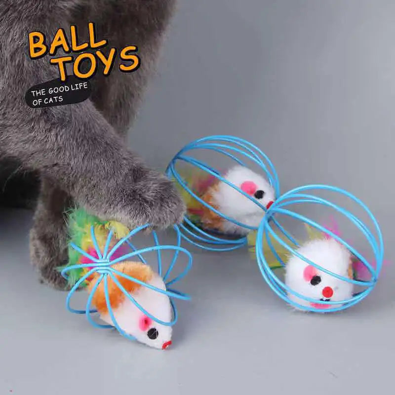 Interactive Colorful Mouse Cage Cat Toy for Indoor Active Play