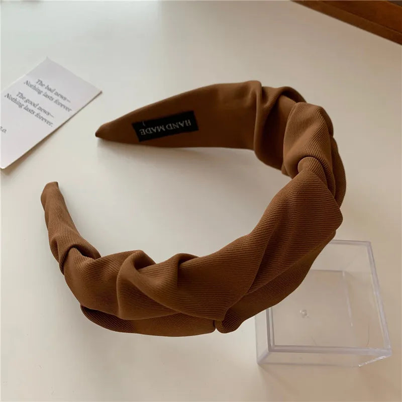 Korean Hair Accessories Solid Color Cotton Crumpled Women's Head Hoop Wide Bezel Makeup Hairbands for Ladies Headwear 2023 New
