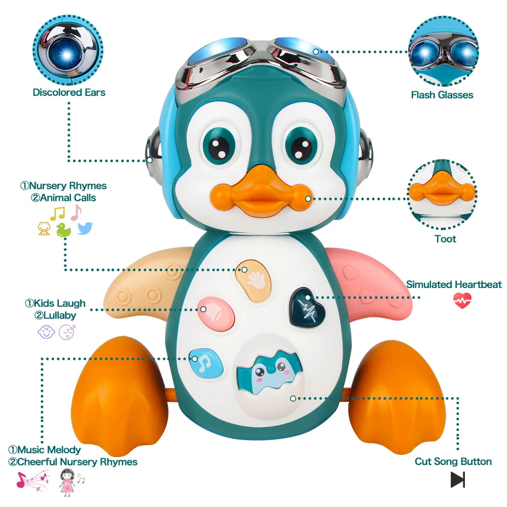 Musical Penguin Baby Crawling Toy Interactive Light Up Learning Toy
