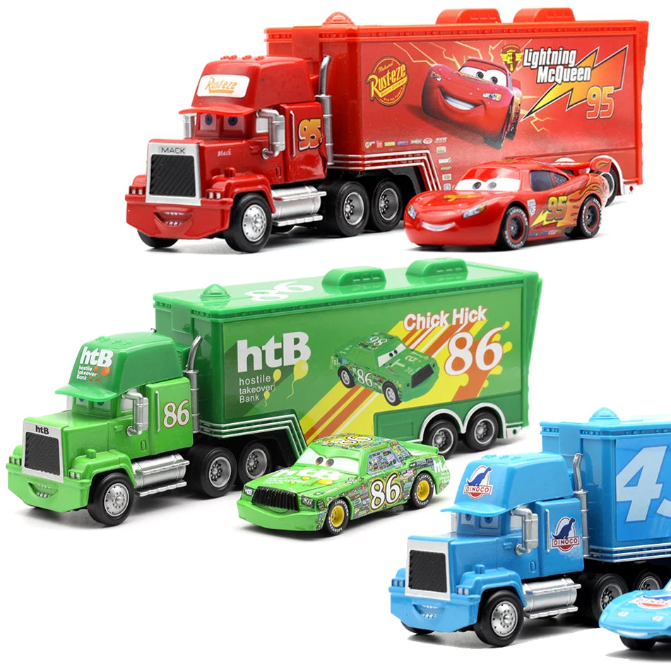 Disney Pixar Cars Toys Lightning McQueen Jackson Diecast Vehicle King Mike Uncle 1:43 Truck Trailer Model Toy Gifts