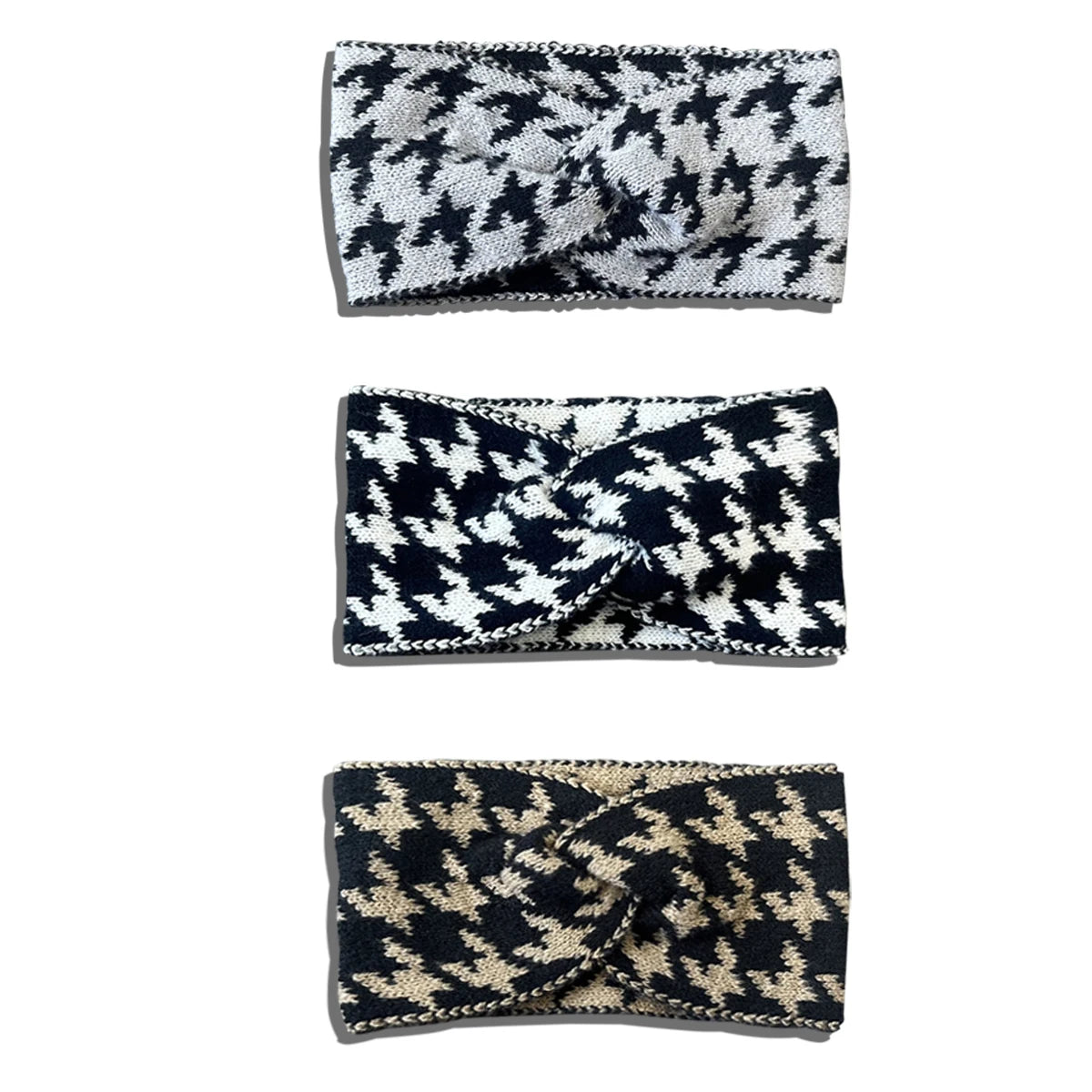 Knitted Houndstooth Headband Set for Women