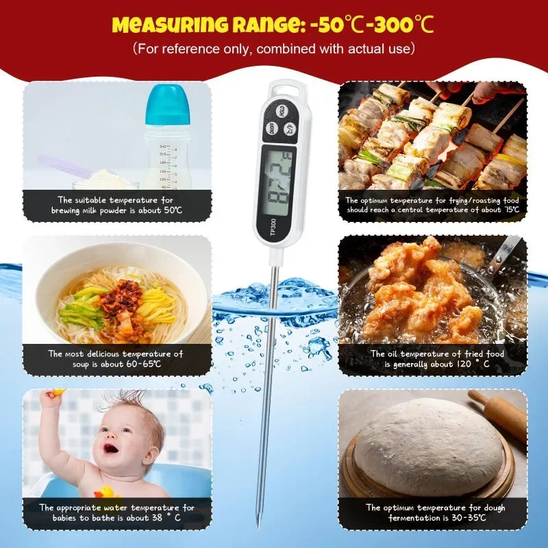 Digital Kitchen Thermometer – LCD Food Temperature Measuring Tool for Meat, Baking & BBQ