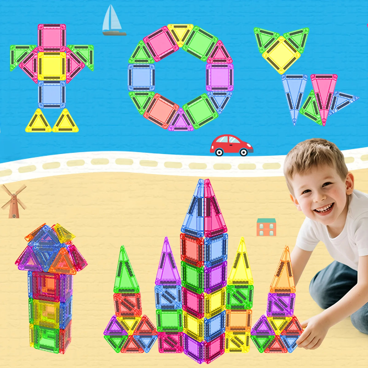 Mini Magnetic Tiles Travel Building Set with Metal Storage Box