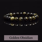 Natural Golden Obsidian Stone Beads Bracelet Men Women Golden Light Rainbow Obsidian Raw Stone Round Bead Natural Energy Jewelry