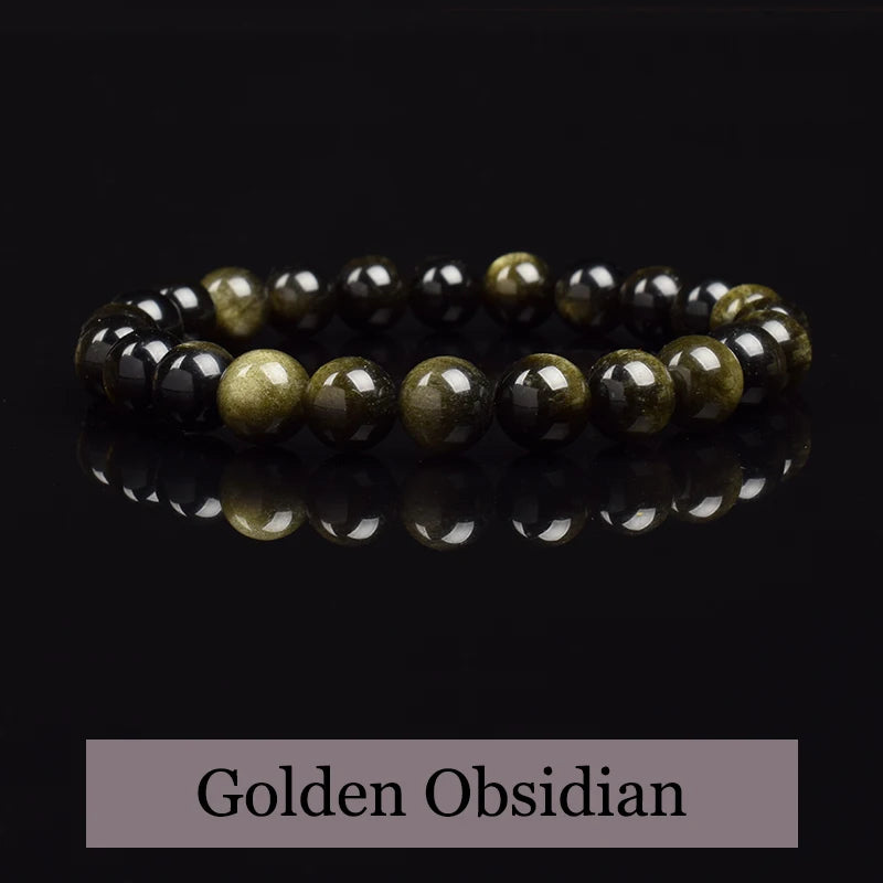 Natural Golden Obsidian Stone Beads Bracelet Men Women Golden Light Rainbow Obsidian Raw Stone Round Bead Natural Energy Jewelry
