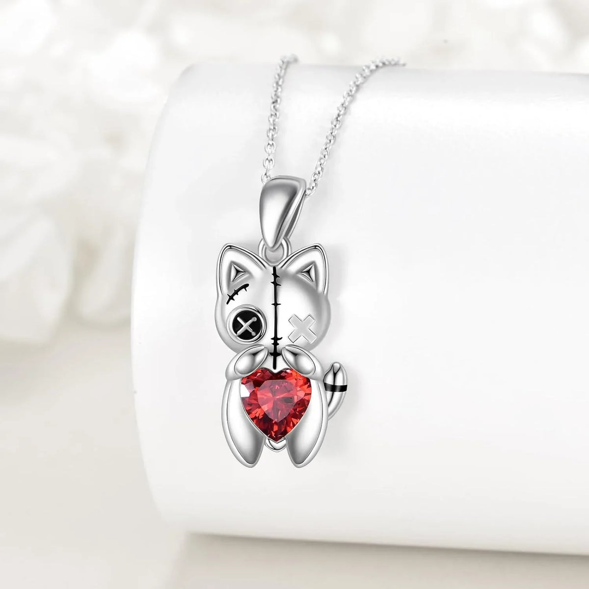 1Pc Creative Cute Cat Voodoo Doll Red Heart Pendant Necklace Fashion Women Personalized Jewelry Perfect Gift for Halloween