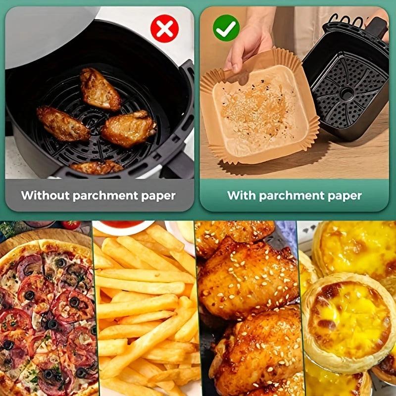 Disposable Air Fryer Paper Liners – Oil Proof Non-Stick Parchment Baking Paper