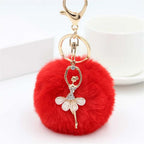 Rhinestone Ballet Dancer Plush Ball Keychain for Women and Girls