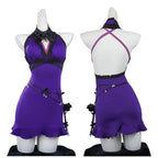 Game Tifa Lockhart Cosplay Costume Purple Sexy Tights Swimwear Bathing Suit Role Play Outfit for Women Girls Theme Party