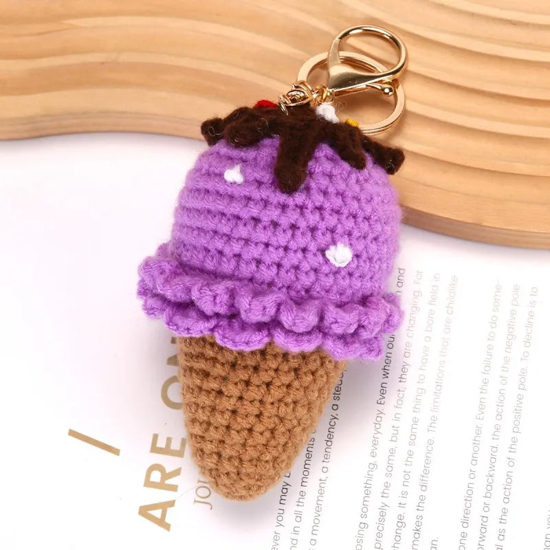 Cute Crochet Ice Cream Keychain Cone Bag Charm