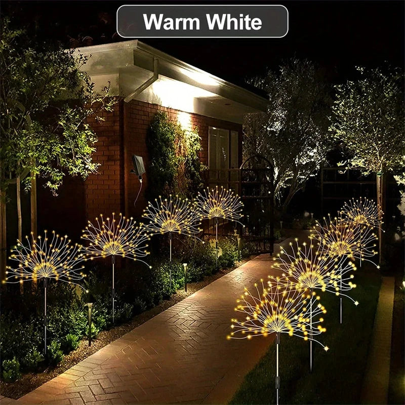 1/2/4PCS Solar Firework Light Waterproof Outdoor 8 Lighting Modes 90-200LED Fairy String Light Christmas 3 Colors Garden
