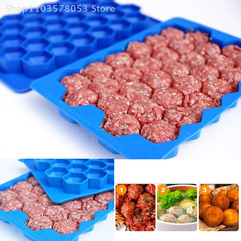 37 Grid Silicone Meatball Mold with Lid for Rice and Fish Balls