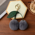 Cute Fluffy Cherry Fur Ball Keychain Bag Pendant Charm