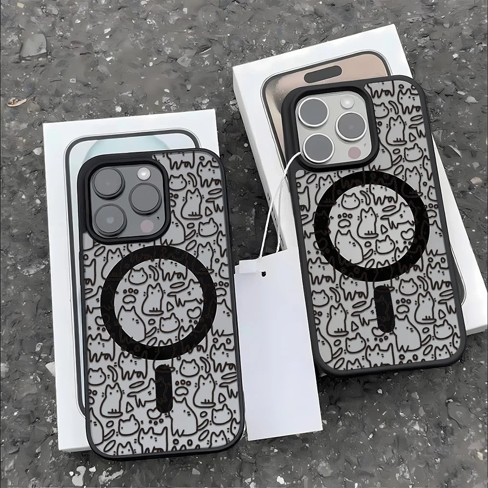 Luxury Lanyard Magnetic Phone Case For iPhone 13 17 16 18 Pro Max 11 15 14 12 17pro Shockproof Acrylic Matte Cat Painted Cover