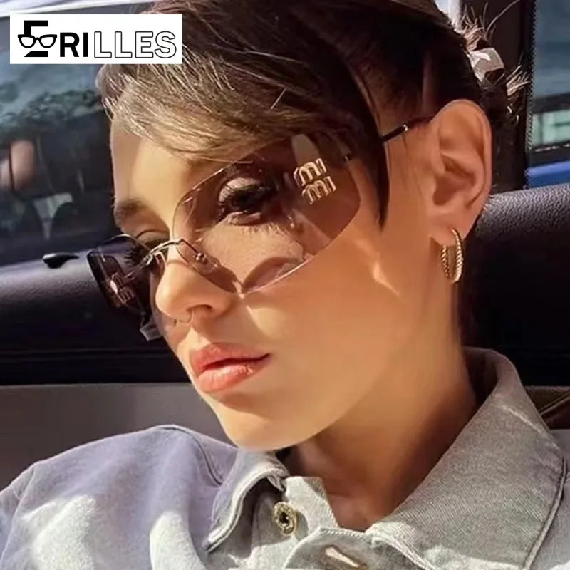 Frameless Square Cut Edge One-Piece Sunglasses UV400 Women Street Style