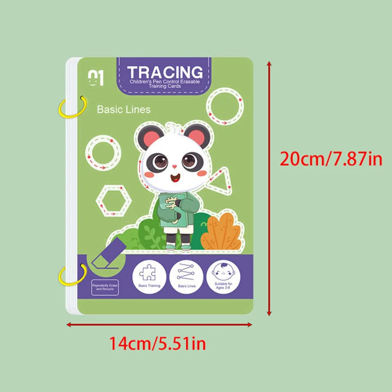 34-Page Reusable Children's Practice Book Set with Erasable Pen - Early Learning of Writing and Drawing Skills, Educational Books for Pen Control Training, Innovative Learning - Perfect Choice for Christmas and Birthday Gifts