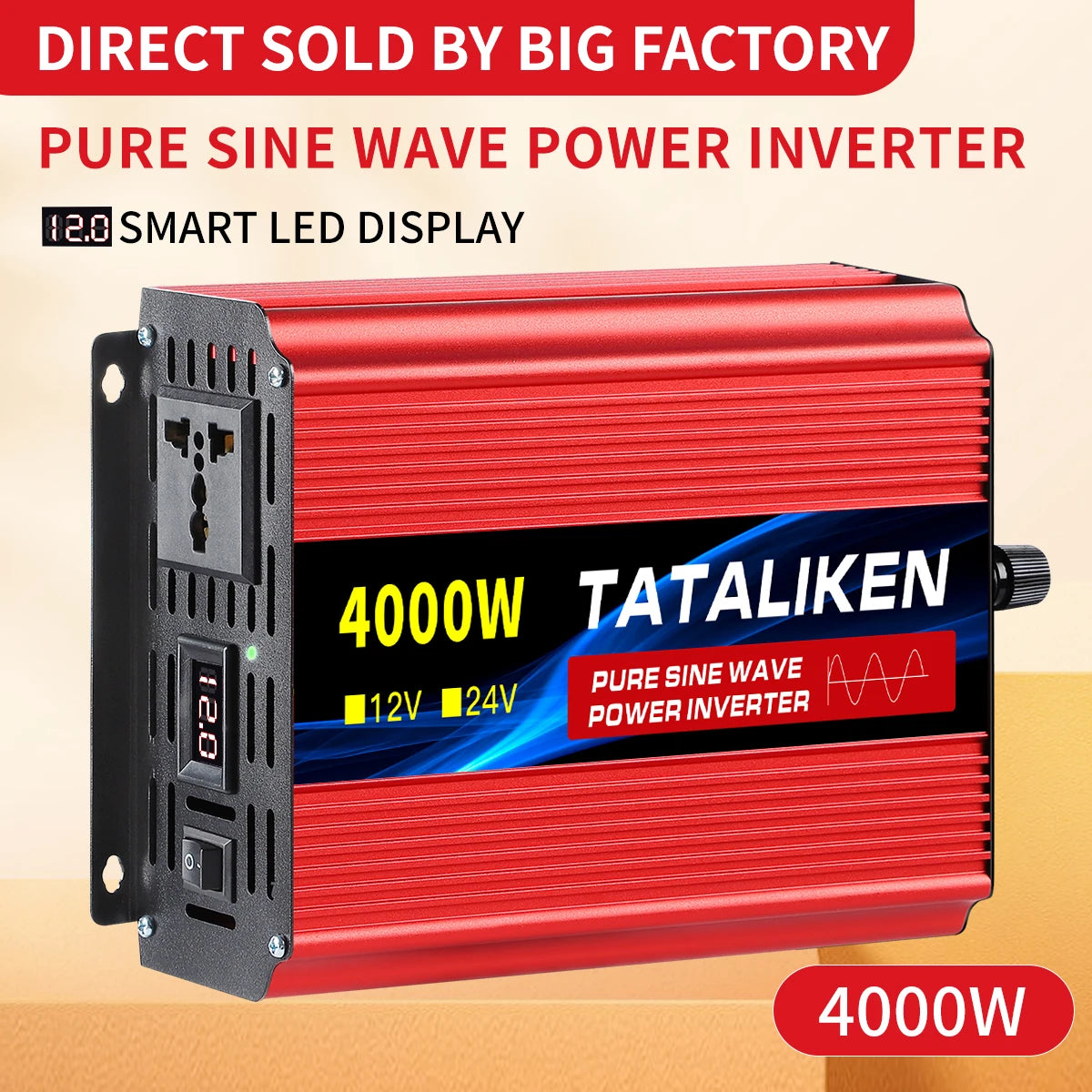 3000W DC 12V to AC 220V 50hz Pure Sine Wave Inverter Power Inverter Charger  Adapter Universal Socket