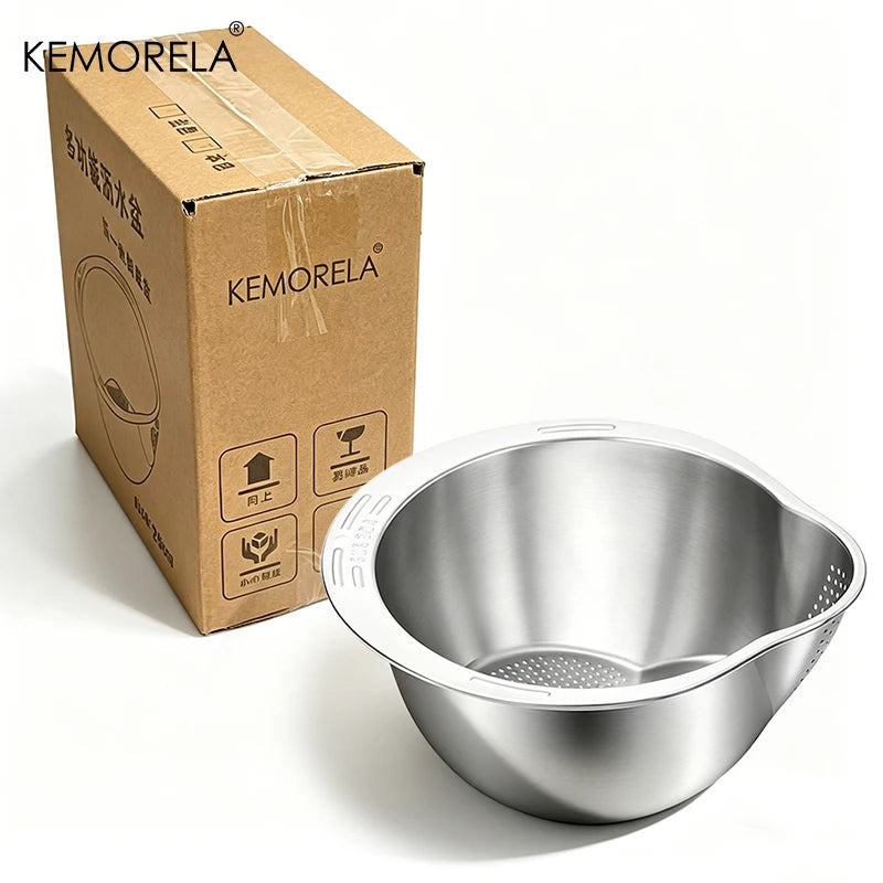 304 Stainless Steel Rice Washer Strainer Bowl – Multi-Purpose Drain Colander