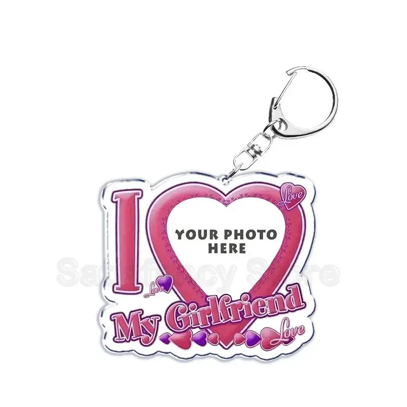 Custom Text I Love My Boyfriend Girlfriend Keychains Key Chain Photo Wife Hot Mom Dad King Queen Idol Baby Family Keychains Gift
