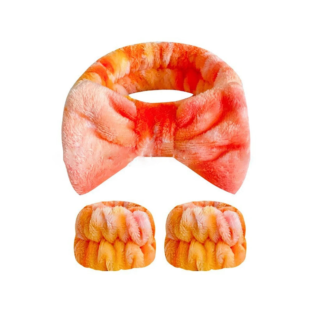 Coral Fleece Face Wash Headband & Absorbent Wristband Set