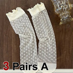 3 Pair Summer Ultra-Thin Lace Mid Tube Socks Breathable Comfortable Fashionable Sweet Lace Lolita Style Pleated Side Casual Sock