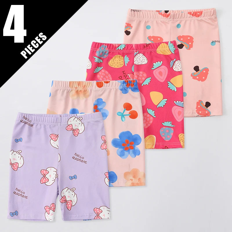 1/4/6 Pieces Girls' Seasonal Thin Sweet Cute Fashionable Printed Bottom Shorts Anti Gare Safety Pants Soft Leggings Home Pants