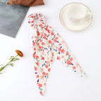 Floral Satin Bow Scrunchie with Long Ribbon Scarf