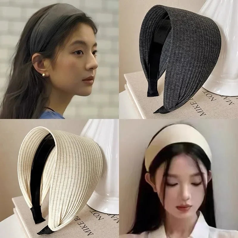 Wide Knitted Cotton Headband with Teeth for Women