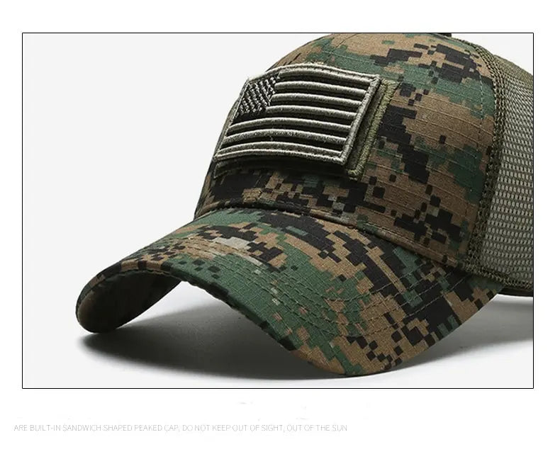 American Flag Camouflage Mesh Baseball Cap for Outdoor Adventures
