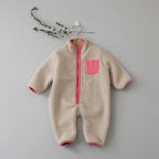 MILANCEL Spring Autumn Newborn Baby Romper Infant Warm Lamb Fleece Patchwork Jumpsuit Toddler Outwear