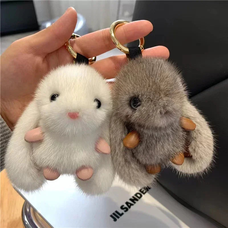Cute Fluffy Rabbit Pompon Keychain Bunny Bag Charm