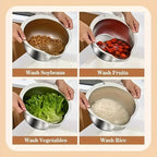 304 Stainless Steel Rice Washer Strainer Bowl – Multi-Purpose Drain Colander