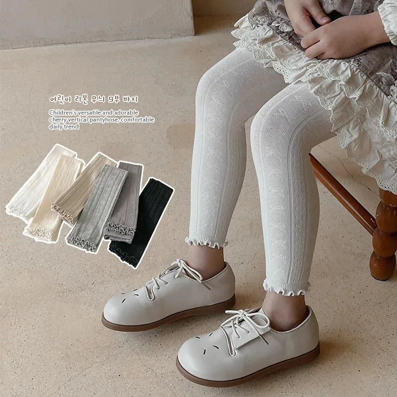 Spring Warm Girls Pants Solid Color Cotton Baby Leggings Lace Flower Skinny Pants Girl Leggings Children Trousers