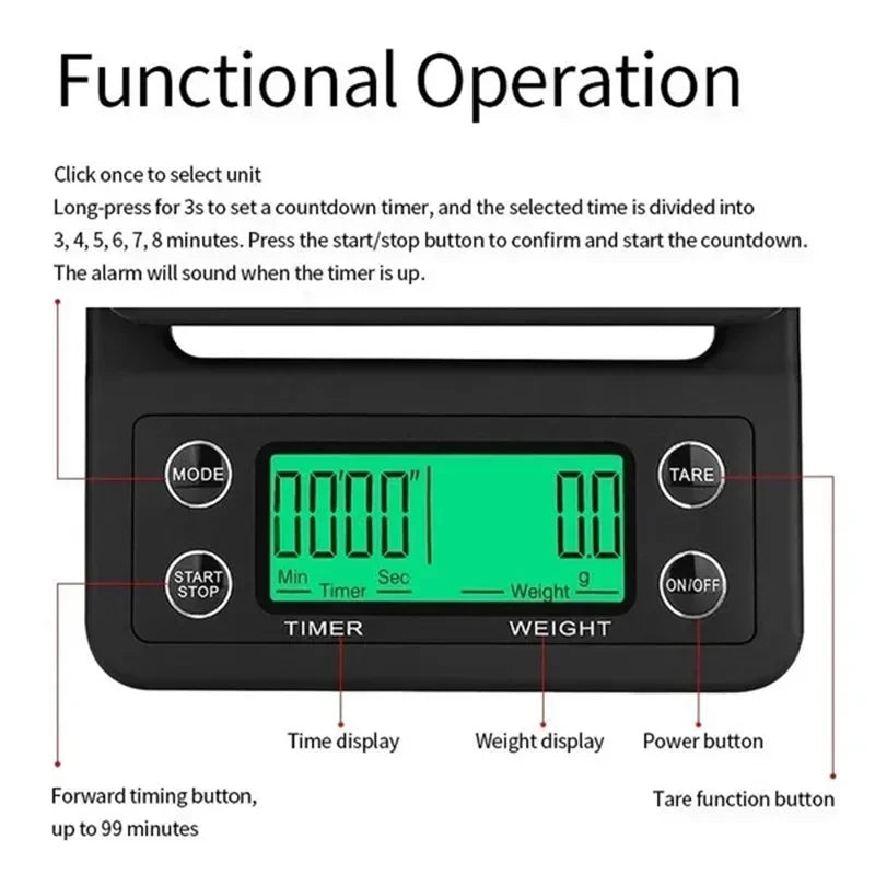 High Precision Coffee Scale with Timer Digital Kitchen Food Scale