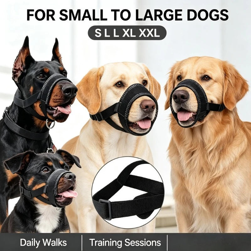 Dog Mouth Muzzle Anti Bark Dog Collar Breathable Dog Training Tool Nylon Muzzle Set with Stripes Summer Pet Leashes