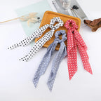 Floral Satin Bow Scrunchie with Long Ribbon Scarf