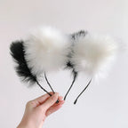 Plush Lace Cat Ears Bell Headband for Women